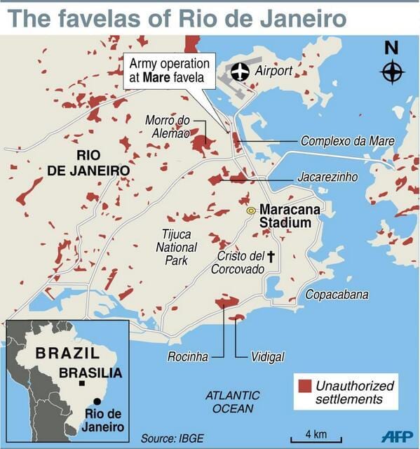 નકશો રિયો ડી જાનેરો favelas